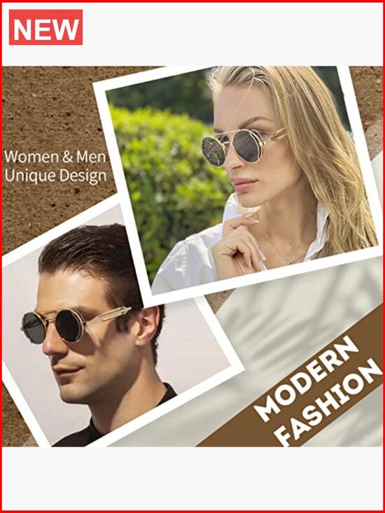 Retro Steampunk Round Metal Frame Aviator Sunglasses UV400 main image 6